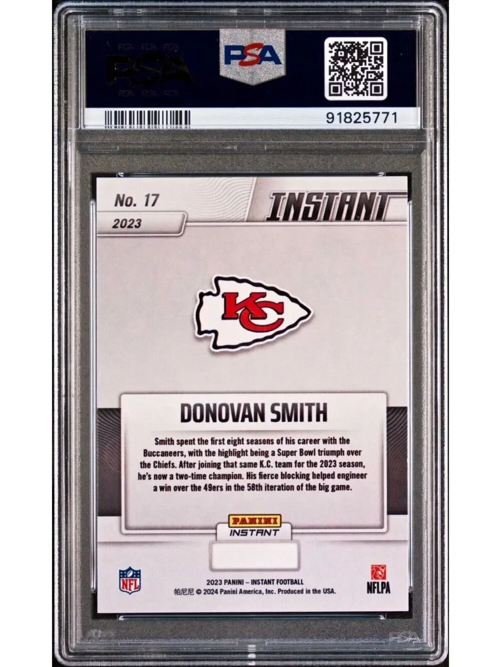 Donovan Smith 2023 Panini NFL Superbowl Champions #17 Card PSA 10 Gem Mint